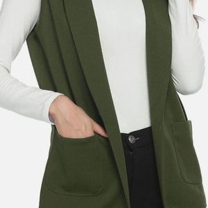 Zeagoo women's sleeveless vest casual open front cardigan, army green color, XL